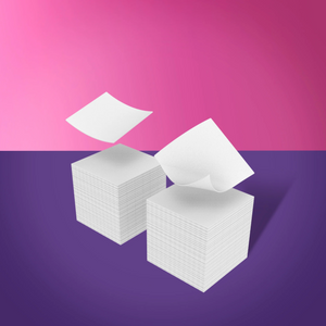 Two stacks of white napkins on a two-tone pink and purple background