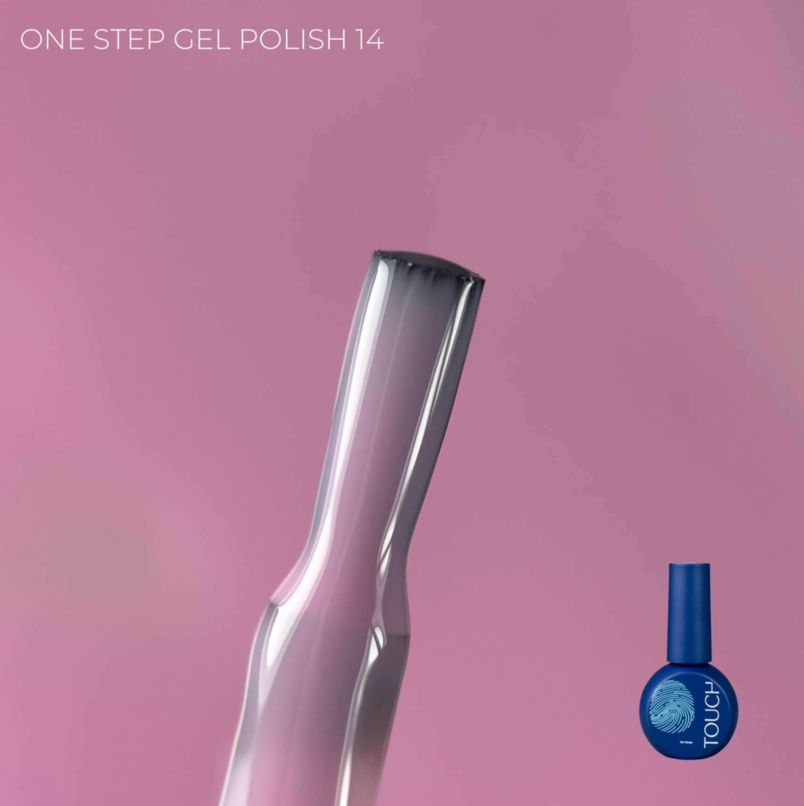 Blue nail polish bottle with a metallic applicator on a pink background