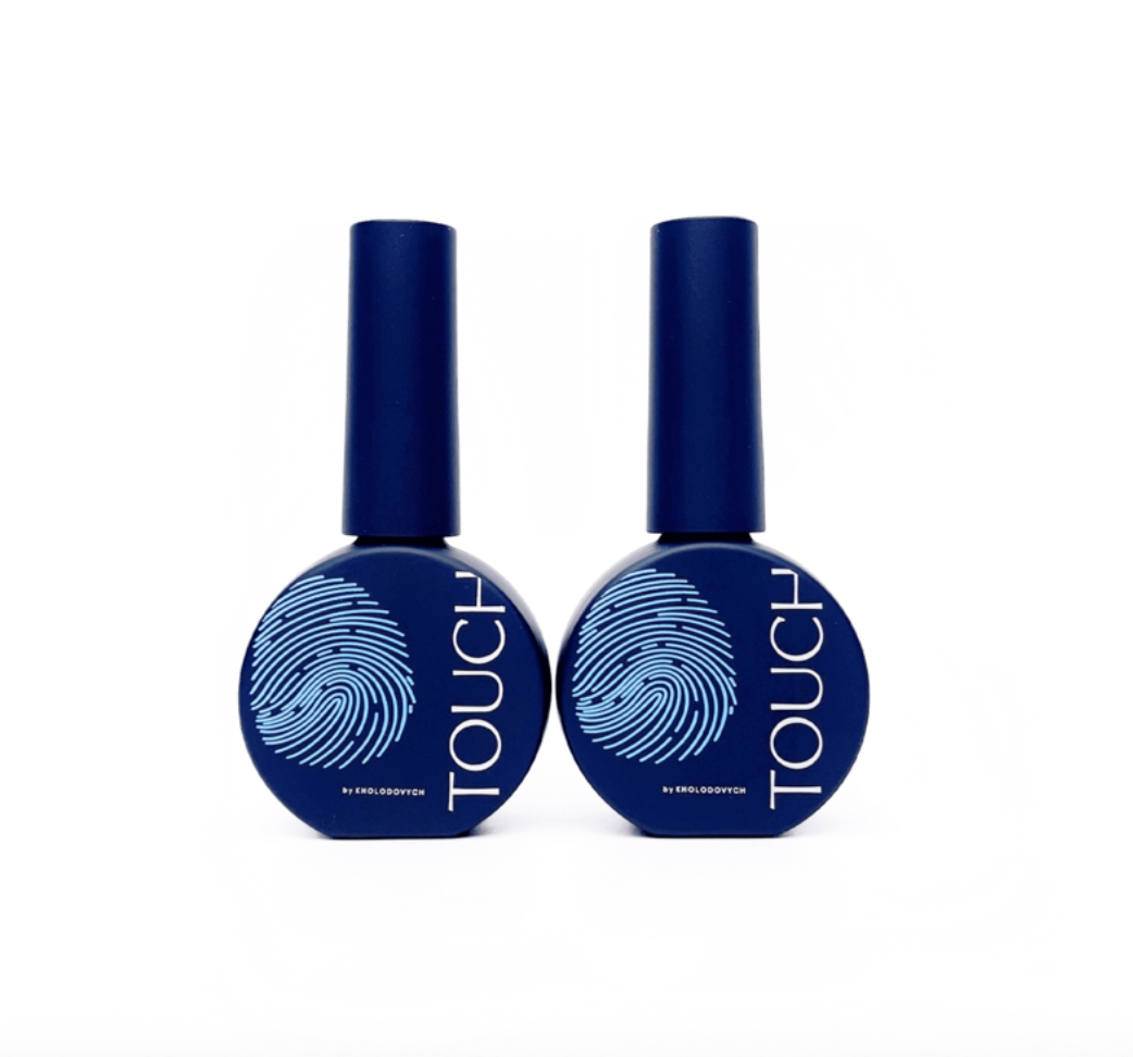 touch matte top coat in blue bottle on white background