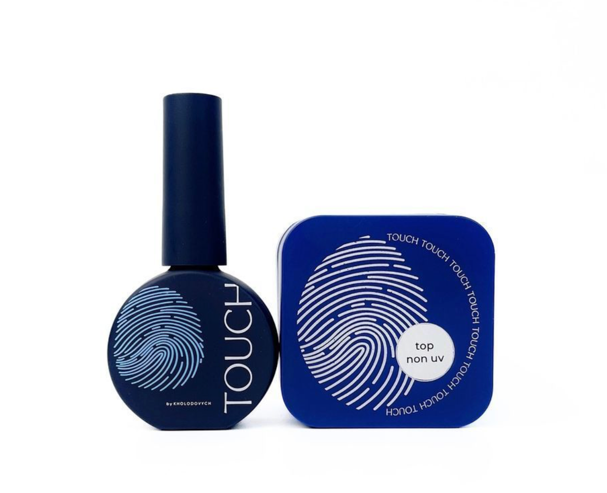 touch top non uv in blue bottle on white background