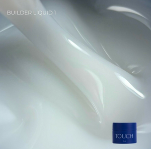 Blue container labeled 'TOUCH' on a white background with text 'BUILDER LIQUID 1'.