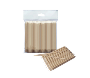 Pack of wooden sticks with a clear plastic bag on a white background
