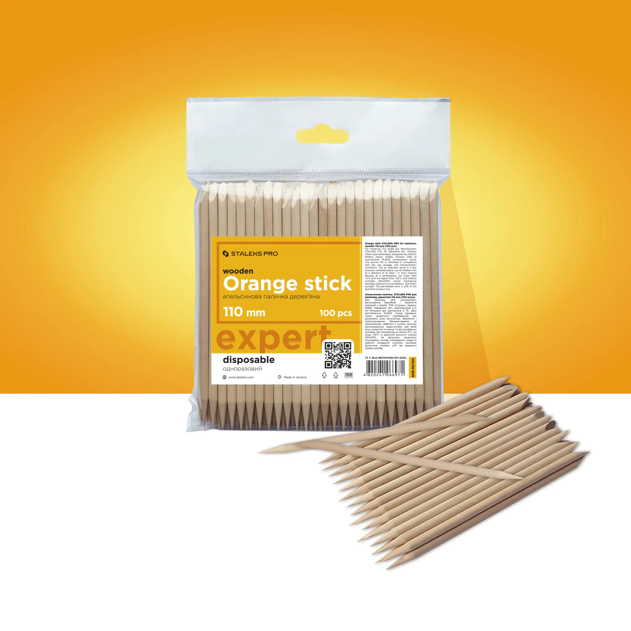 Orange Stick Staleks Pro For Manicure, Wooden 110 Mm (100 pcs.)