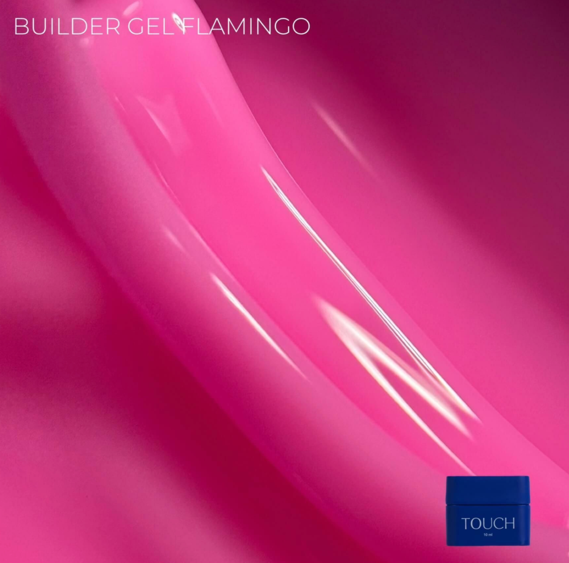 Close-up of bright pink TOUCH Builder Gel Flamingo showing glossy texture and smooth application