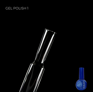 Blue nail polish bottle with a brush on a black background