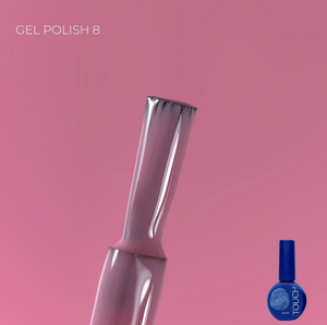 Nail art tool with a blue bottle labeled 'Touch' on a pink background