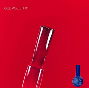 Blue gel polish bottle with a red background