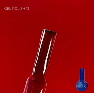 Red gel polish bottle with a smaller blue bottle on a red background