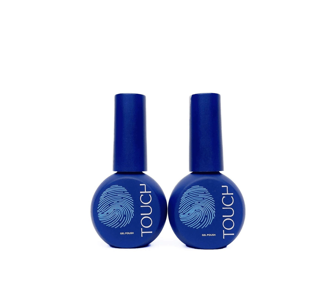 Two blue nail polish bottles with 'TOUCH' branding on a white background