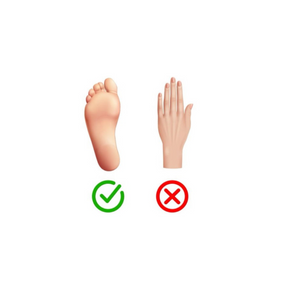 Illustration of a foot and hand with a green checkmark and red 'X' on a white background