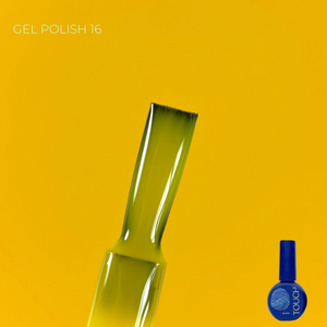 Blue nail polish bottle with a yellow background
