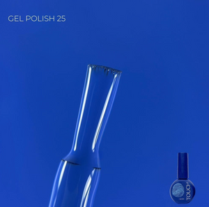 Blue gel polish bottle with a brush on a blue background