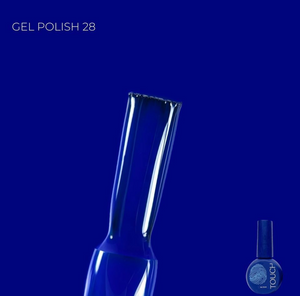 Blue gel polish bottle with a brush on a blue background
