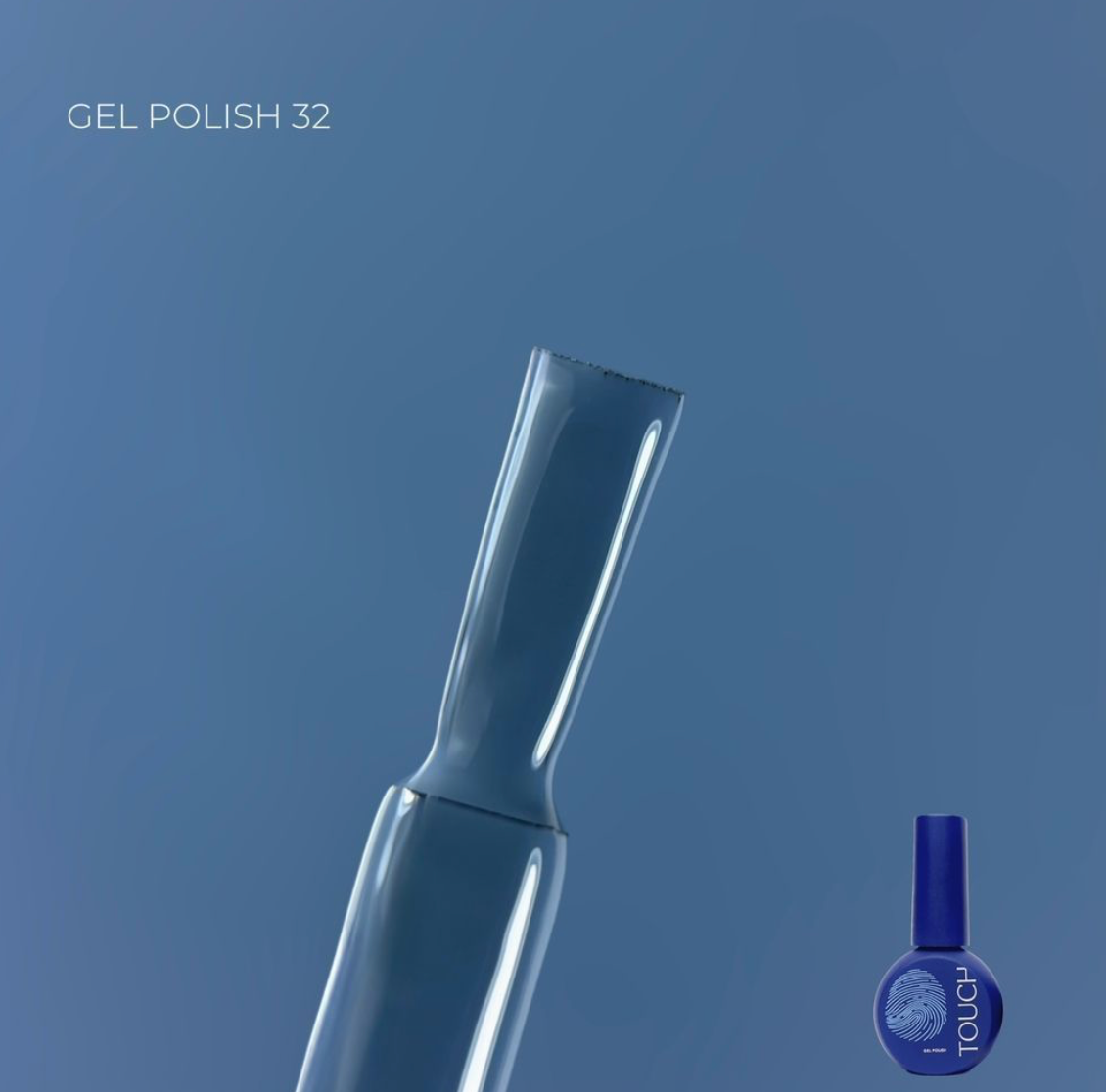 Blue gel polish with applicator on a matching blue background