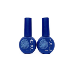 Two blue nail polish bottles with 'TOUCH' branding on a white background