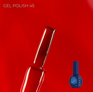 Red gel polish bottle with a blue nail polish bottle on a red background