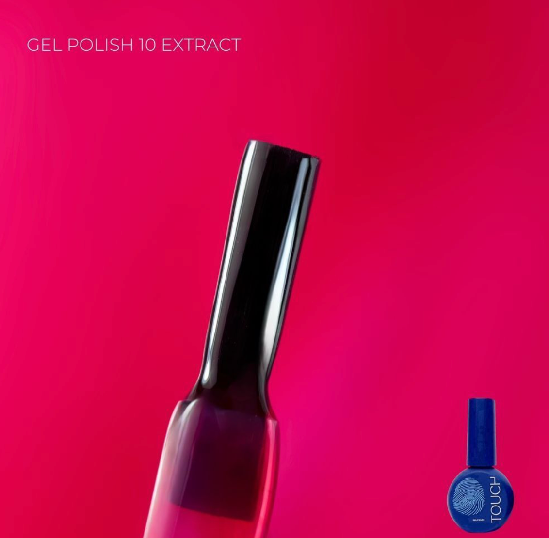 Black nail polish bottle with a red background and 'Gel Polish 10 Extract' text.