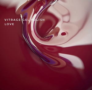 Vitrage Gel Polish 'Love' with a swirling design on a red background