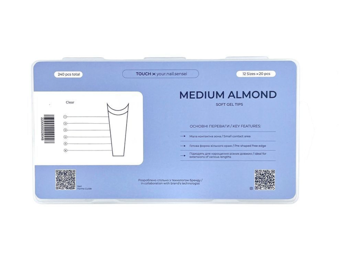 Nail art gel tip packaging with QR code and text on a white background